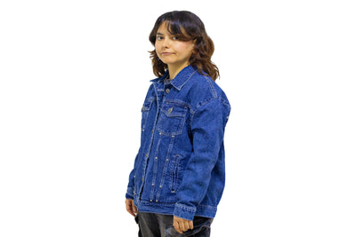 PANAM Chamarra Meztlilla Azul Mujer Estampado Rosa