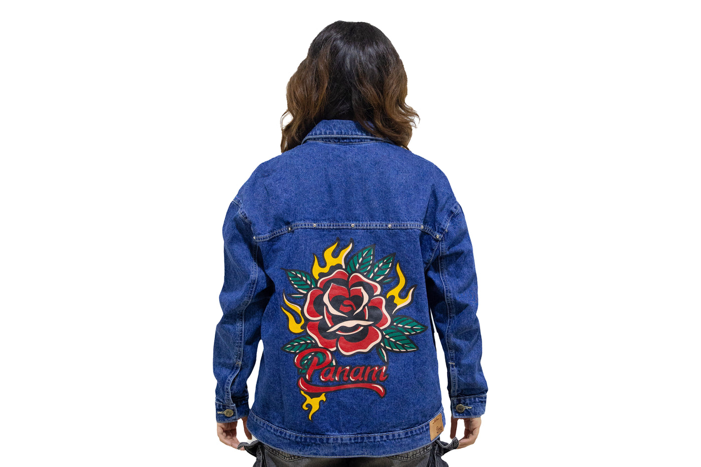 PANAM Chamarra Meztlilla Azul Mujer Estampado Rosa